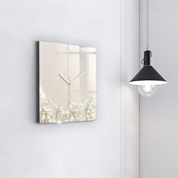 Square glass wall clock Blooming gypsophila flowers