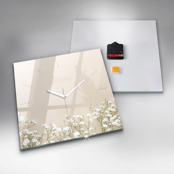 Square glass wall clock Blooming gypsophila flowers
