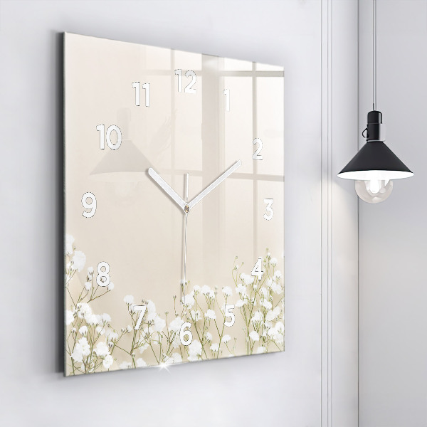 Square glass wall clock Blooming gypsophila flowers