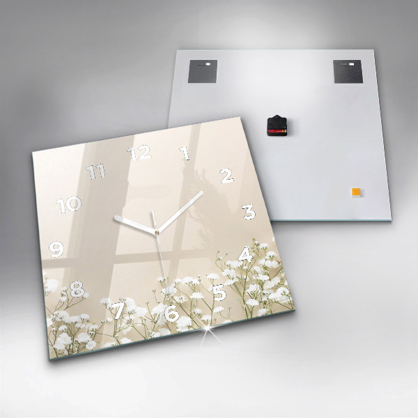 Square glass wall clock Blooming gypsophila flowers