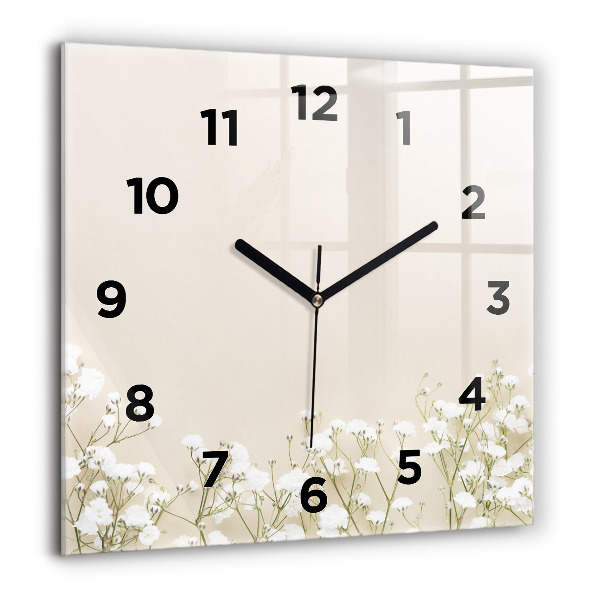 Square glass wall clock Blooming gypsophila flowers