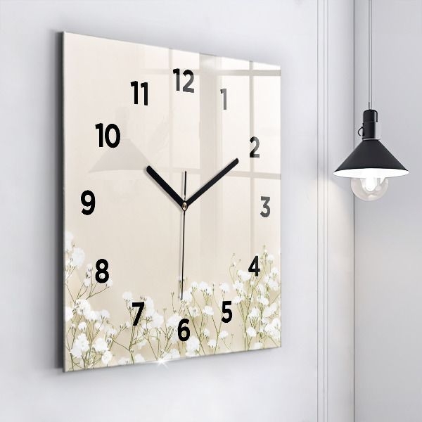 Square glass wall clock Blooming gypsophila flowers