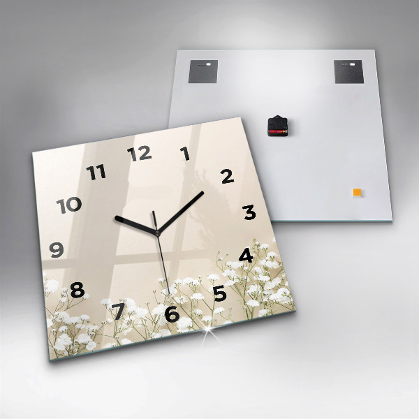 Square glass wall clock Blooming gypsophila flowers