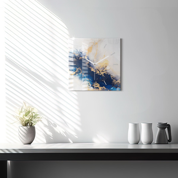 Square glass wall clock Marble pattern