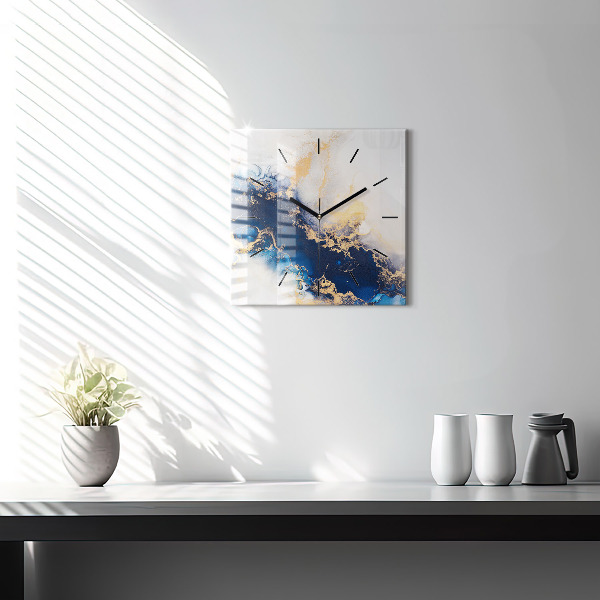 Square glass wall clock Marble pattern