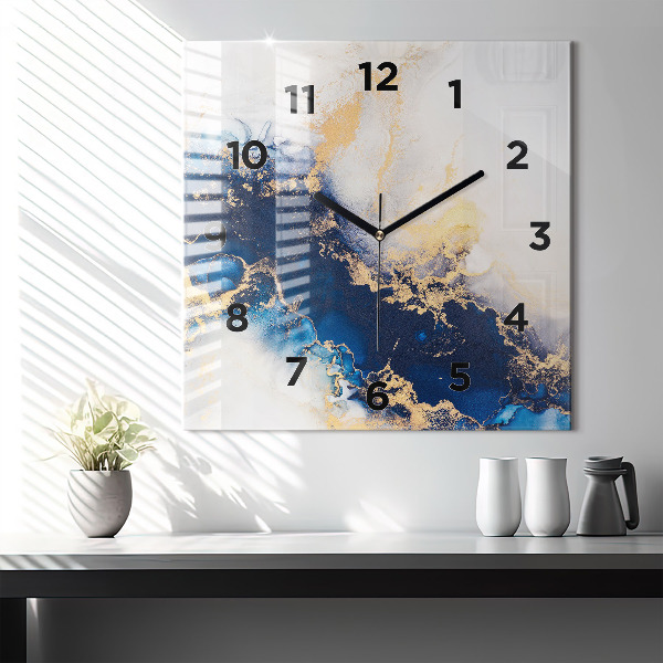 Square glass wall clock Marble pattern