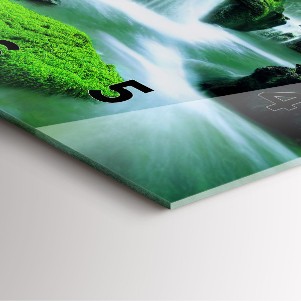 Square glass wall clock Waterfall among the moss