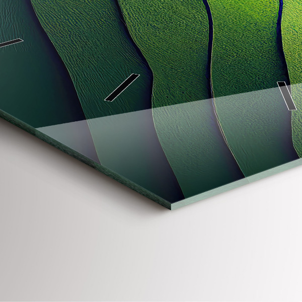 Square glass wall clock Green fields abstract