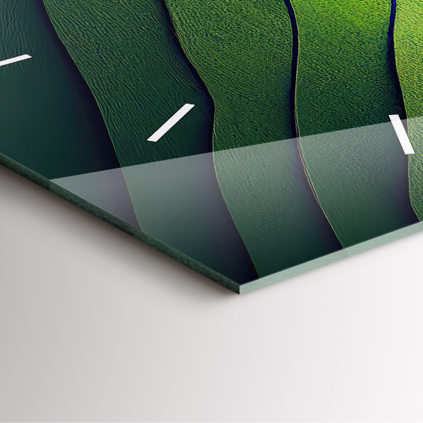Square glass wall clock Green fields abstract