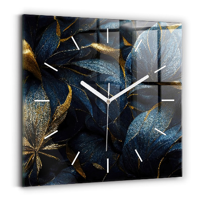 Square glass wall clock Decorative flowers