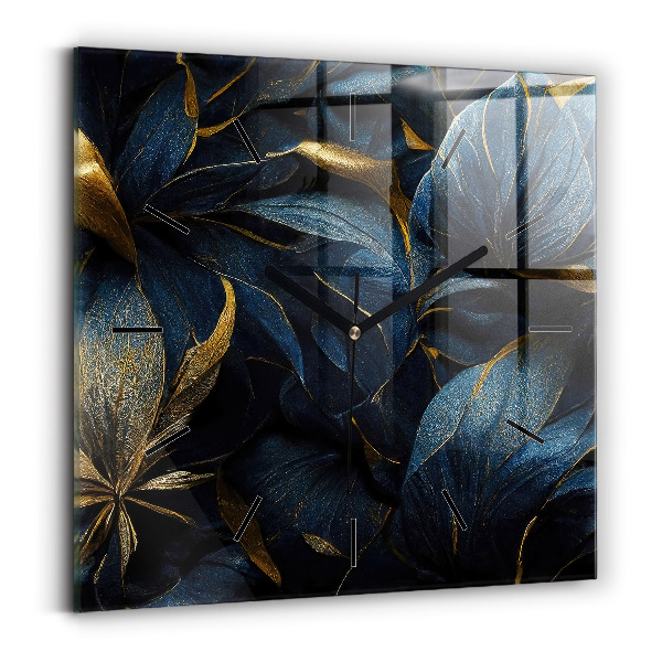 Square glass wall clock Decorative flowers