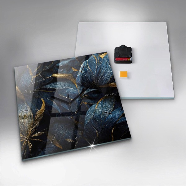 Square glass wall clock Decorative flowers