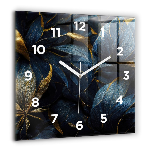 Square glass wall clock Decorative flowers