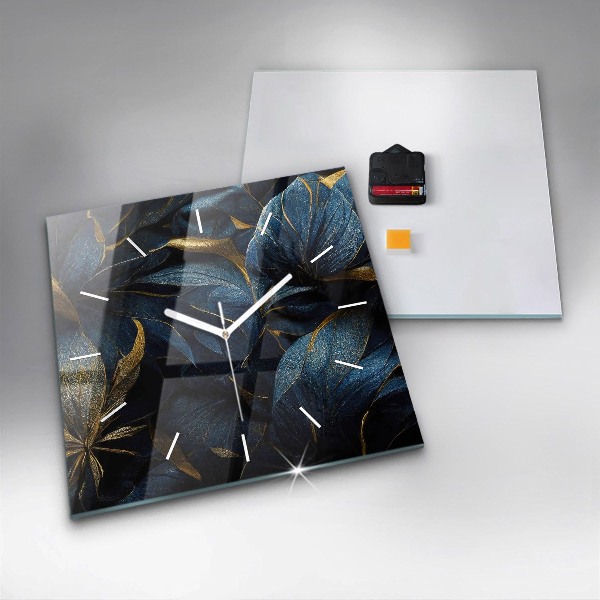 Square glass wall clock Decorative flowers