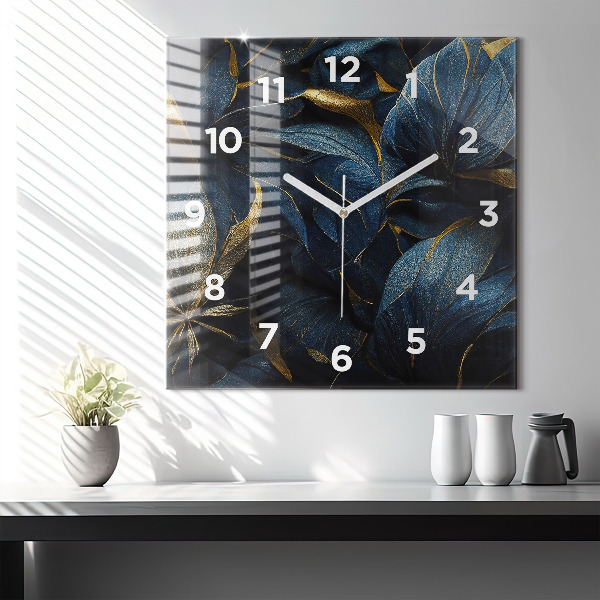 Square glass wall clock Decorative flowers
