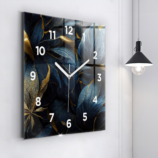 Square glass wall clock Decorative flowers