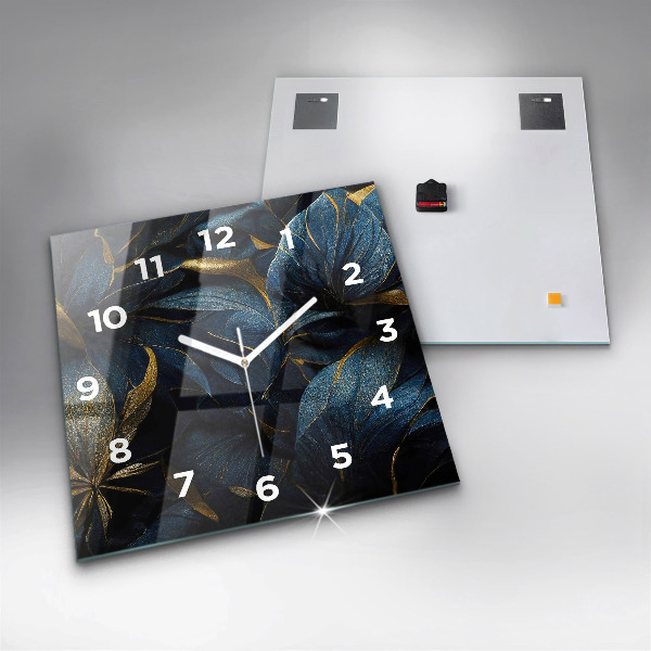 Square glass wall clock Decorative flowers