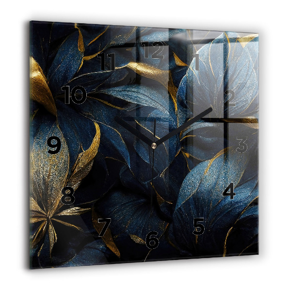 Square glass wall clock Decorative flowers