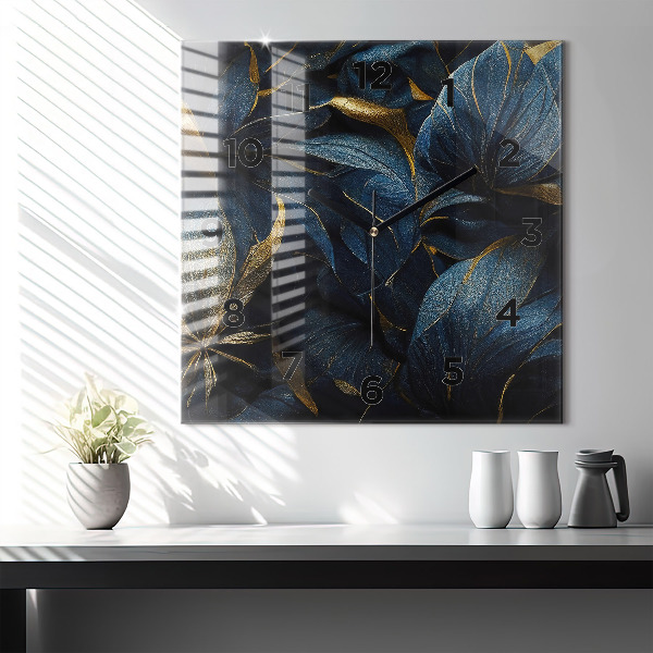 Square glass wall clock Decorative flowers