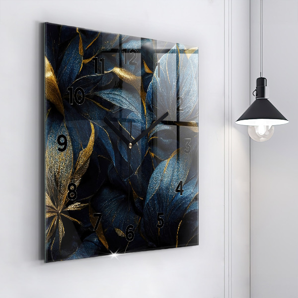 Square glass wall clock Decorative flowers