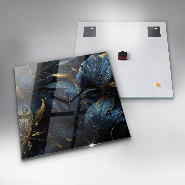 Square glass wall clock Decorative flowers