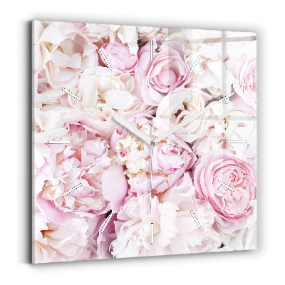 Square glass wall clock Decorative flowers