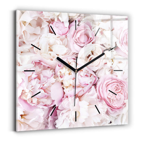 Square glass wall clock Decorative flowers