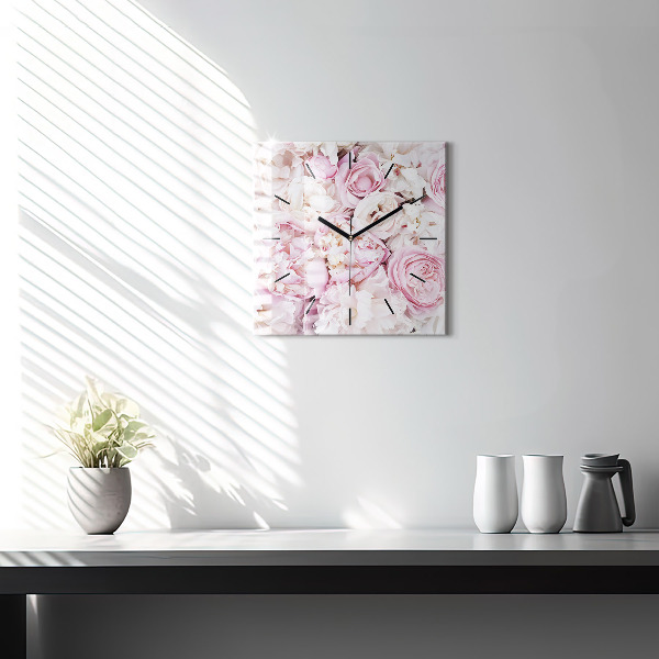 Square glass wall clock Decorative flowers