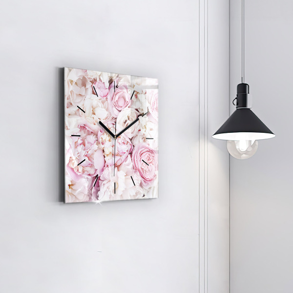 Square glass wall clock Decorative flowers