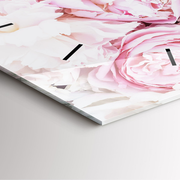 Square glass wall clock Decorative flowers