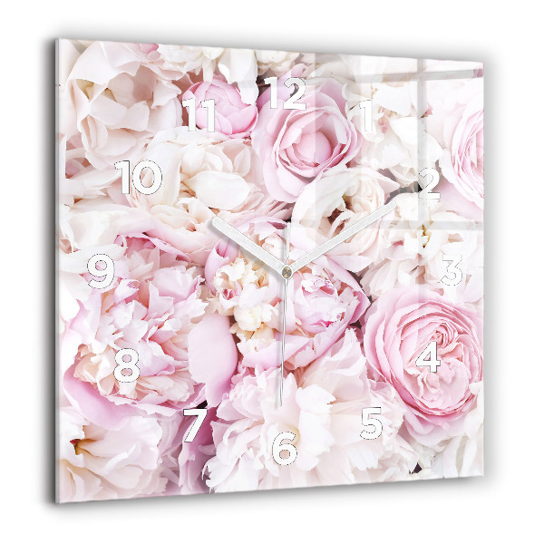 Square glass wall clock Decorative flowers
