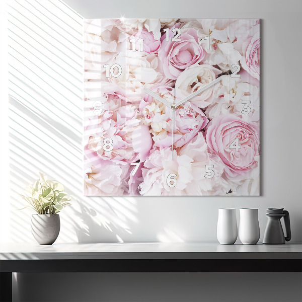 Square glass wall clock Decorative flowers