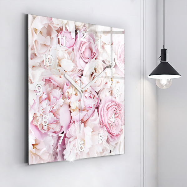 Square glass wall clock Decorative flowers