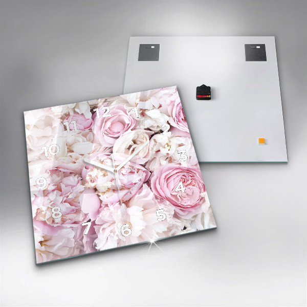 Square glass wall clock Decorative flowers