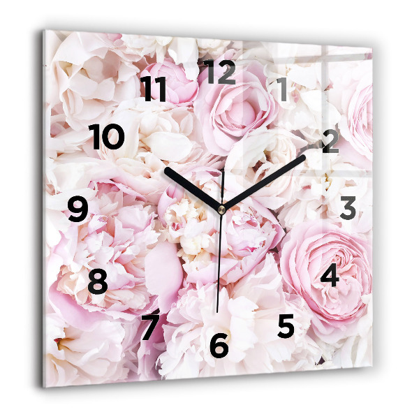 Square glass wall clock Decorative flowers