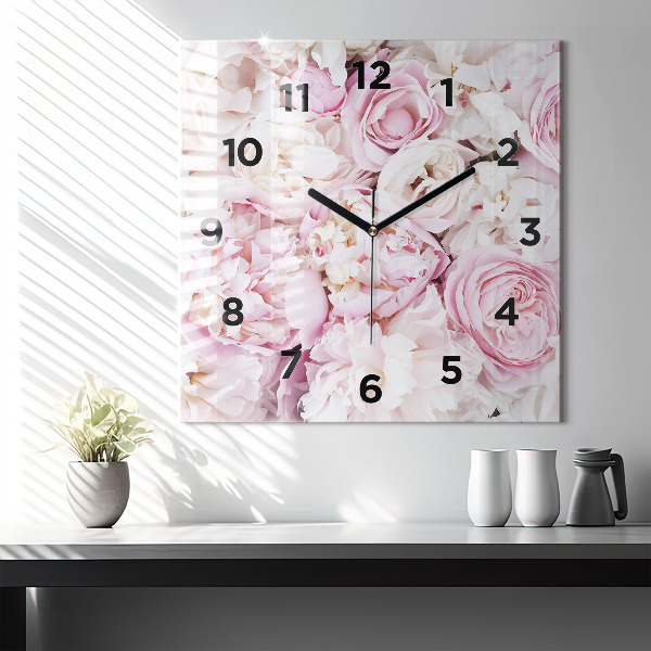 Square glass wall clock Decorative flowers