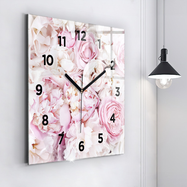 Square glass wall clock Decorative flowers