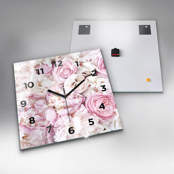 Square glass wall clock Decorative flowers