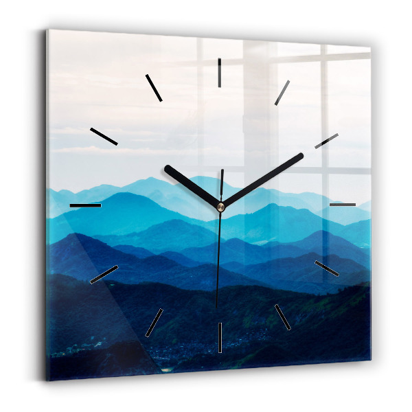Square glass wall clock Watercolor mountains