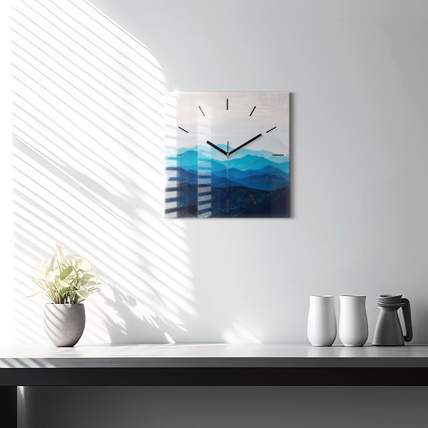 Square glass wall clock Watercolor mountains