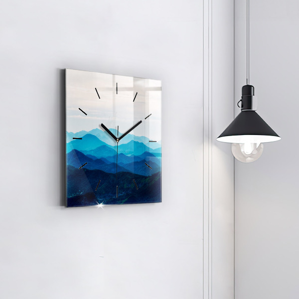 Square glass wall clock Watercolor mountains