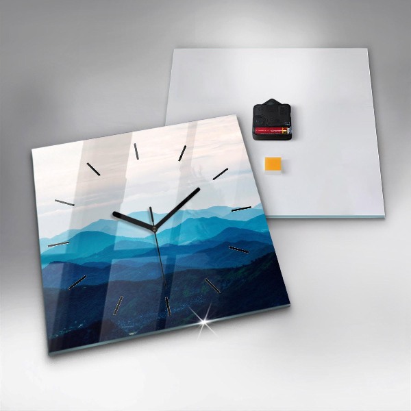 Square glass wall clock Watercolor mountains