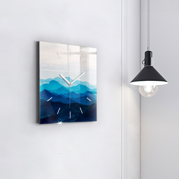 Square glass wall clock Watercolor mountains