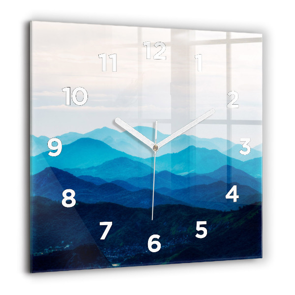 Square glass wall clock Watercolor mountains