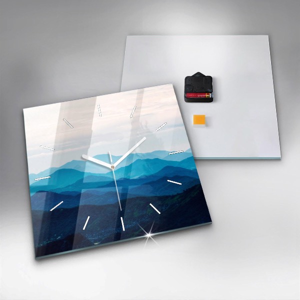 Square glass wall clock Watercolor mountains