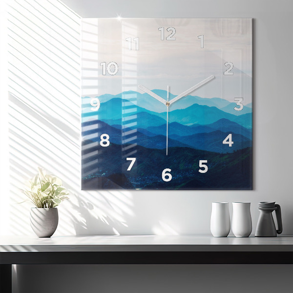 Square glass wall clock Watercolor mountains