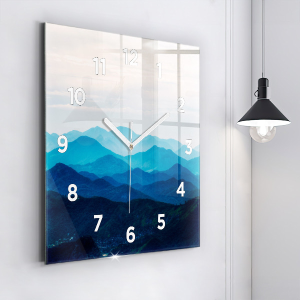 Square glass wall clock Watercolor mountains