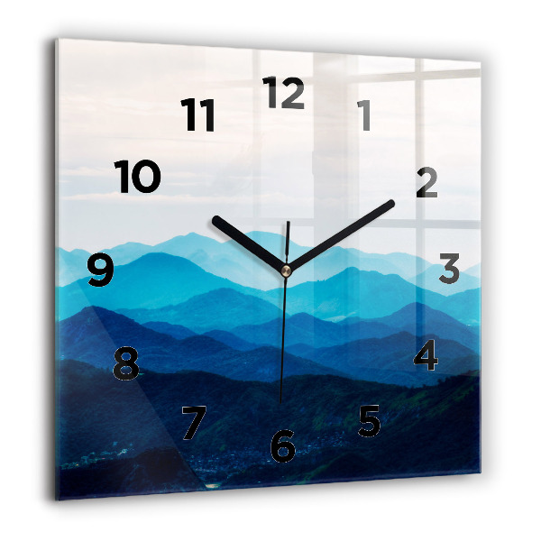 Square glass wall clock Watercolor mountains