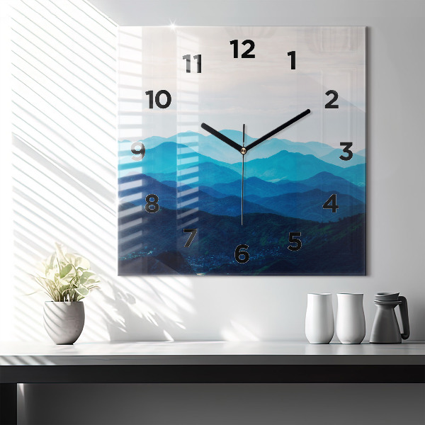 Square glass wall clock Watercolor mountains