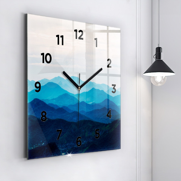 Square glass wall clock Watercolor mountains